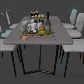 Moderner Esstisch mit Teller-Set und Tasse 3D-Modell