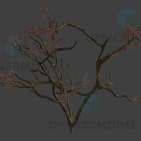 עץ ענף יבש עם פרחים ורודים דגם תלת מימד