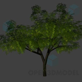 مدل سه بعدی تنه درخت با برگ سبز