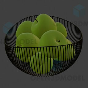 سبد میوه با میوه گلابی سبز مدل سه بعدی