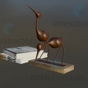 Einfaches Vogelstatuen-Kunstwerk mit Buchstapel 3D-Modell