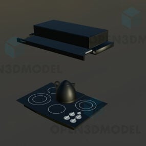 Black Stove With Exhaust, Kitchen Equipment 3d model