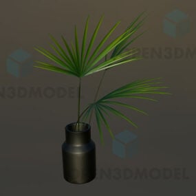 Jarrón negro con planta de palmera pequeña modelo 3d