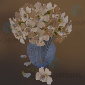 Pasu Kaca Dengan Bunga Putih model 3d
