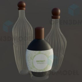 ثلاث زجاجات نبيذ مع نموذج ثلاثي الأبعاد