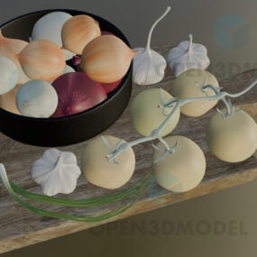 Bowl With Fruit On Wooden Tray 3d model