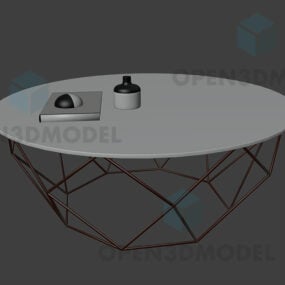 Tavolino rotondo, gambe in filo metallico, con libro modello 3d