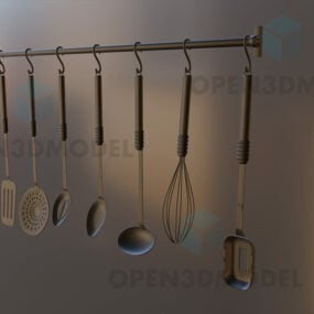 Küchenutensilien, Schöpfkelle, Spachtel, Schneebesen 3D-Modell