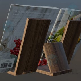 3д модель открытой книги на деревянной подставке