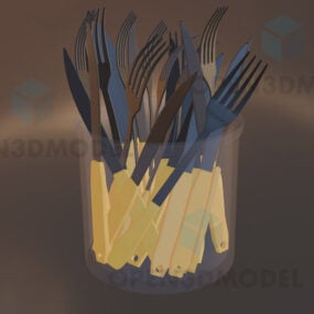 Kjøkkenkniver satt i glassbøtte 3d-modell