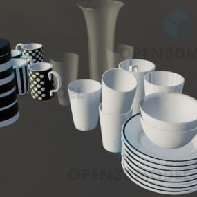 Plats et tasses de groupe modèle 3D