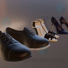 Three Shoes Leather Shoes And High Heel 3d model