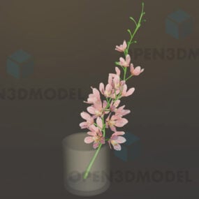 Model 3d Bunga Merah Jambu Dalam Pasu Kaca