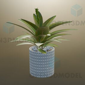 Leaf Plant In Porcelain Vase 3d model