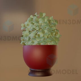 نموذج النبات في وعاء أحمر ثلاثي الأبعاد