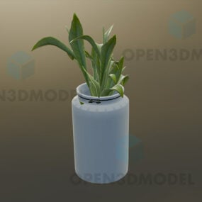 พืชใบเล็กในโมเดล 3 มิติแจกันสีขาว