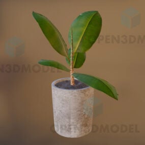 3д модель Маленькой Бетонной Вазы С Листом Растения