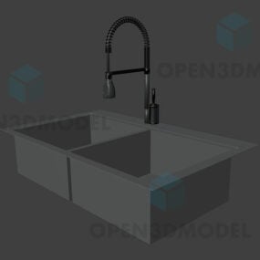 Lavello da cucina con rubinetto curvo modello 3d