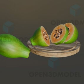 Tranche de fruit de melon sur une assiette en bois modèle 3D