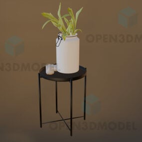 3д модель небольшого табуретки с горшечными растениями