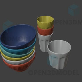 Pila de cuencos de colores, tazas modelo 3d
