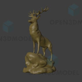 Staty av rådjur, rådjur med horn på rock skulptur 3d-modell