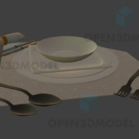 Dining Utensil Set With Bowl, Plate, Spoon 3d model