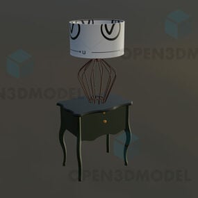 Table Lamp On Antique Nightstand Furniture 3d model