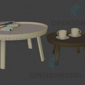 컵이 달린 두 개의 둥근 커피 테이블 3d 모델