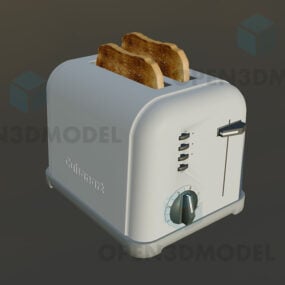 Mô hình 3d máy nướng bánh mì trong nhà bếp với những lát bánh mì