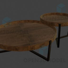 Twee ronde houten tafels met metalen poten 3D-model