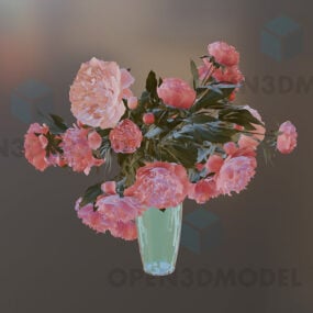 Jarrón de cristal con flor rosa modelo 3d