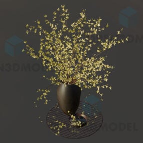 Pasu Kristal Dengan Tumbuhan Daun Kecil model 3d