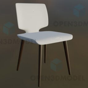 White Plastic Dining Chair Wooden Legs 3d model