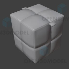 Biały skórzany stołek w kształcie kostki, pikowany Model 3D