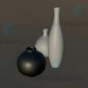 白色花瓶，黑色碗，餐具装饰3d模型