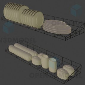 Wire Rack With Plates, Dishes Bowls 3d model