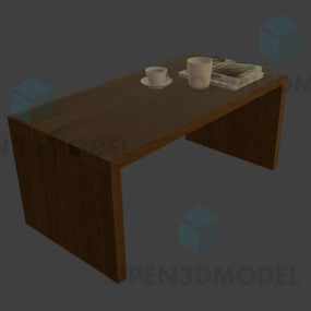 Mesa de jantar de madeira com xícara, decoração de livro Modelo 3d