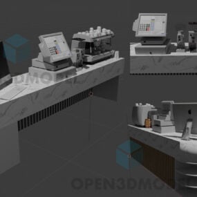 Balcão de restaurante com computador Apple e impressora Modelo 3D