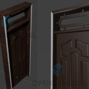 Jednodveřové dveře s rámem na vrcholu dřevěný materiál 3D model