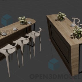 שולחן עם כיסאות ואגרטל של פרחים על דגם תלת מימדי העליון