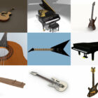 12 संगीत वाद्ययंत्र गिटार, पियानो निःशुल्क 3डी मॉडल, अप्रैल 2024