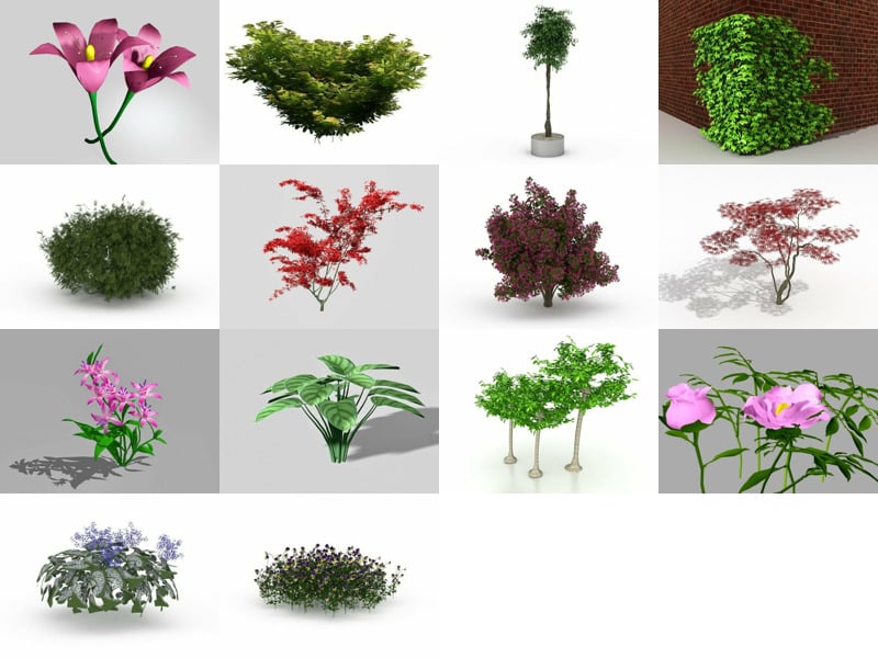 14 resurser för trädgårdsväxter, blommor, trädfria 3D-modeller, april 2024