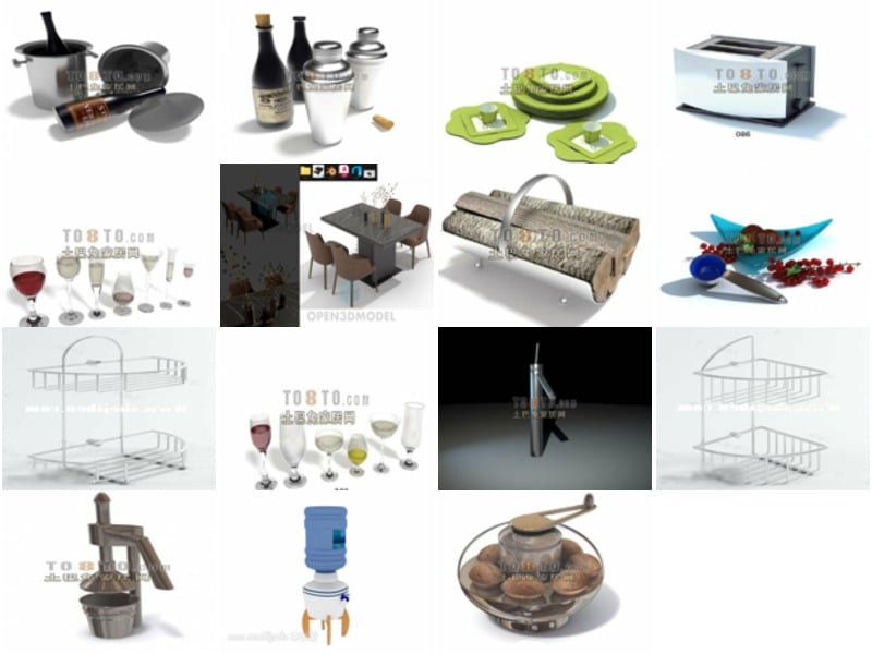 15 köksmöbler gratis 3D-modeller, hylla, burk, flaska, april 2024