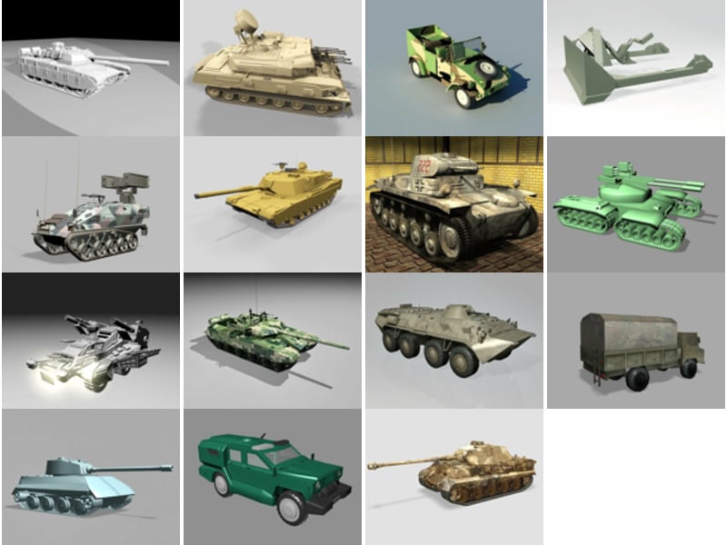 15 Low poly Military Vehicle Equipments Free 3D Models April 2024