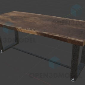 שולחן עבודה מעץ עם רגלי מתכת שחורות דגם תלת מימד